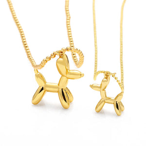 Plated Balloon Dog Necklace Beaded Chain Short Necklace Animal Jewelry