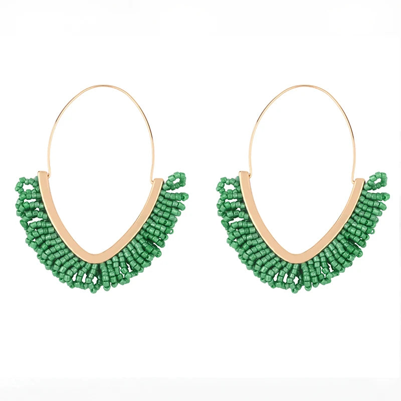 Beads Hoop Earrings Large Drop Dangle Beach Bohemian Jewelry