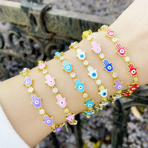 Colorful Enamel Eye Hand Bracelet for Women