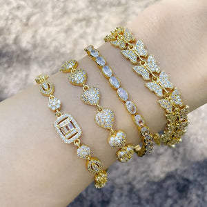 Chunky Crystal Beads Bracelets for Women Copper Zircon Heart Butterfly Bracelet