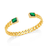Chunky Cuban Chain Cuff Bangles Copper Plated Crystal Statement Jewelry