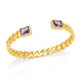 Chunky Cuban Chain Cuff Bangles Copper Plated Crystal Statement Jewelry