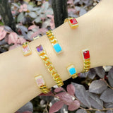 Chunky Cuban Chain Cuff Bangles Copper Plated Crystal Statement Jewelry