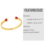 Cuban Chain CZ Heart Crystal Cuff Bangles - Set of 2