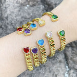 Cuban Chain CZ Heart Crystal Cuff Bangles - Set of 2