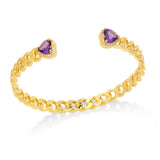 Cuban Chain CZ Heart Crystal Cuff Bangles - Set of 2