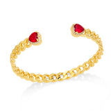 Cuban Chain CZ Heart Crystal Cuff Bangles - Set of 2