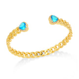 Cuban Chain CZ Heart Crystal Cuff Bangles - Set of 2