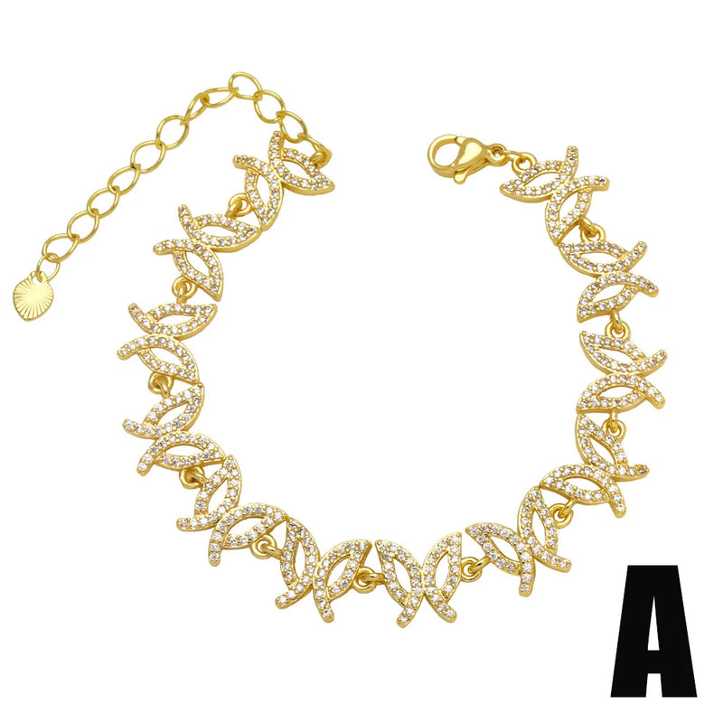 Clear Crystal Clover Bracelet Copper Zircon Star Butterfly Plated Jewelry
