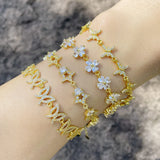 Clear Crystal Clover Bracelet Copper Zircon Star Butterfly Plated Jewelry