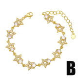 Clear Crystal Clover Bracelet Copper Zircon Star Butterfly Plated Jewelry