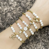 Copper CZ Fe Letter Bracelet for Women Bead Pearl Plated Girl Bracelet