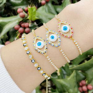 Copper CZ Tennis Chain Evil Eye Bracelets for Women