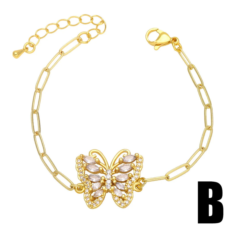 Copper Zircon Butterfly Beads Chain Pearl Bracelet