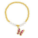 Copper Zircon Butterfly Beads Chain Pearl Bracelet