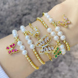 Copper Zircon Butterfly Beads Chain Pearl Bracelet