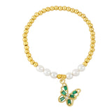 Copper Zircon Butterfly Beads Chain Pearl Bracelet