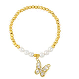 Copper Zircon Butterfly Beads Chain Pearl Bracelet