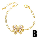 Copper Zircon Butterfly Beads Chain Pearl Bracelet