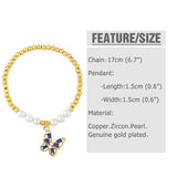 Copper Zircon Butterfly Beads Chain Pearl Bracelet