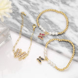 Copper Zircon Butterfly Beads Chain Pearl Bracelet