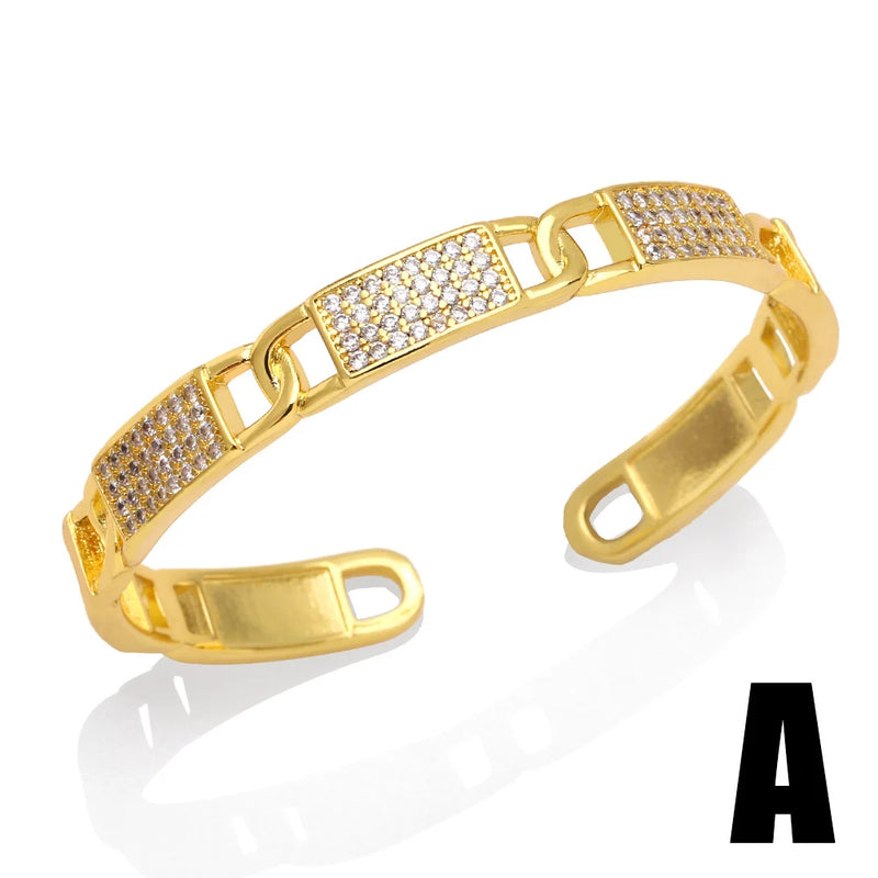 Twist Copper Zircon Cuff Bangles for Women Plated Dainty Jewelry