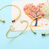 Copper Zircon Round Beads Cuff Bangle CZ Green Crystal Geometric Bangles Plated