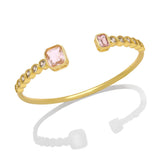 Copper Zircon Round Beads Cuff Bangle CZ Green Crystal Geometric Bangles Plated