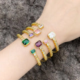 Copper Zircon Round Beads Cuff Bangle CZ Green Crystal Geometric Bangles Plated
