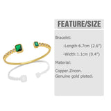 Copper Zircon Round Beads Cuff Bangle CZ Green Crystal Geometric Bangles Plated