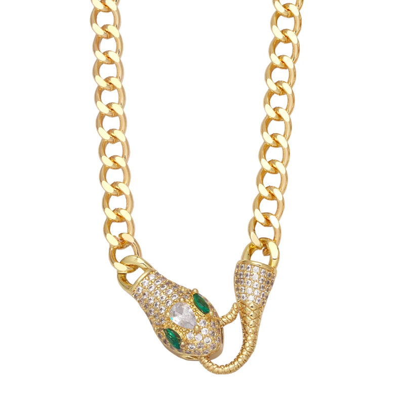 Cuban Link Chain Necklace for Women Zircon Crystal Clasp Collar Animal Jewelry