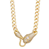 Cuban Link Chain Necklace for Women Zircon Crystal Clasp Collar Animal Jewelry