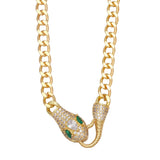 Cuban Link Chain Necklace for Women Zircon Crystal Clasp Collar Animal Jewelry