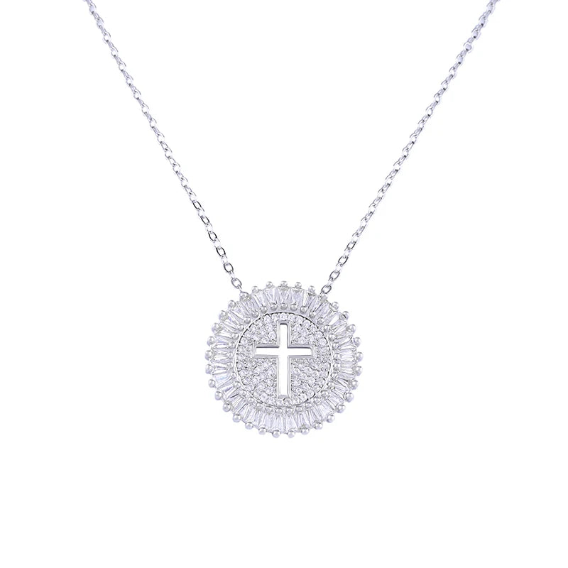 Crystal Cross Pendant Necklace CZ Christian Jewelry