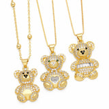 CZ Crystal Teddy Bear Necklace Heart Pendant Animal Jewelry