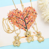 CZ Crystal Teddy Bear Necklace Heart Pendant Animal Jewelry
