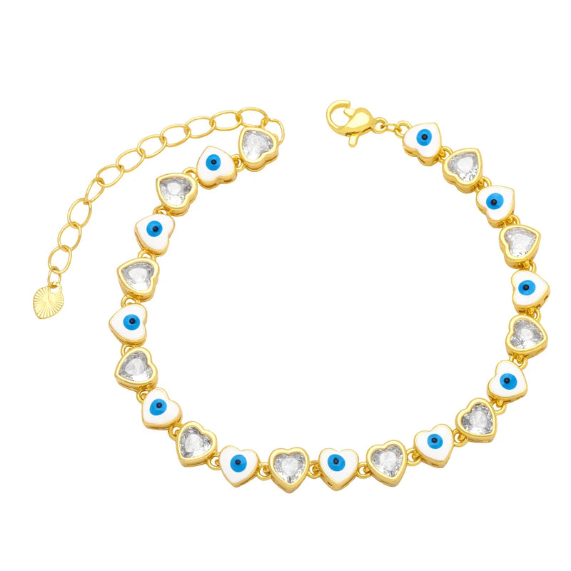 Enamel Evil Eye Bracelet for Women Copper Plated Beads Greek Eye Bracelet