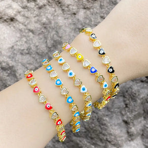 Enamel Evil Eye Bracelet for Women Copper Plated Beads Greek Eye Bracelet