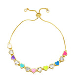 Colorful Heart Bracelet for Women CZ Crystal Beads Chain Jewelry