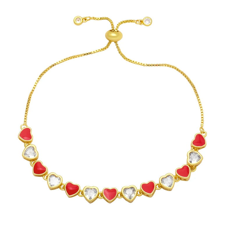 Colorful Heart Bracelet for Women CZ Crystal Beads Chain Jewelry