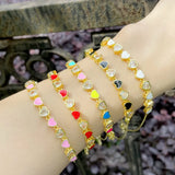 Colorful Heart Bracelet for Women CZ Crystal Beads Chain Jewelry