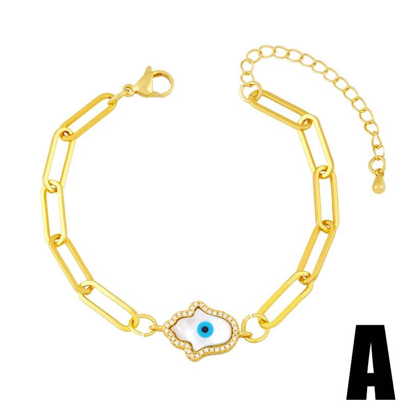 Cuban Link Chain Bracelet Plated Evil Eye Gift Women