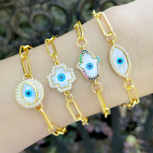 Cuban Link Chain Bracelet Evil Eye Fatima Hand Bracelet Women