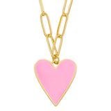 Cuban Link Heart Pendant Necklace Enamel Color Plated Jewelry