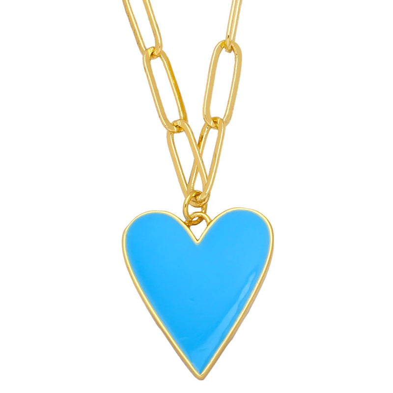 Cuban Link Heart Pendant Necklace Enamel Color Plated Jewelry
