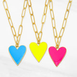 Cuban Link Heart Pendant Necklace Enamel Color Plated Jewelry