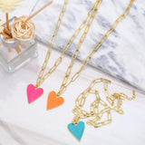 Cuban Link Heart Pendant Necklace Enamel Color Plated Jewelry