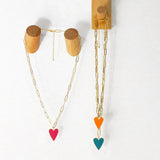 Cuban Link Heart Pendant Necklace Enamel Color Plated Jewelry