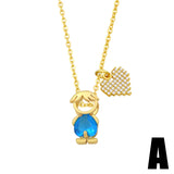 Copper CZ Stone Heart Friendship Necklace Set