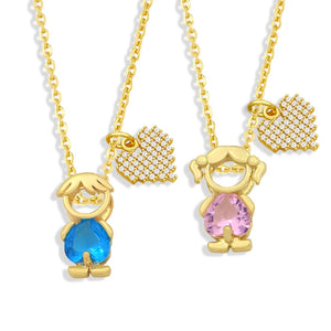 Copper CZ Stone Heart Friendship Necklace Set